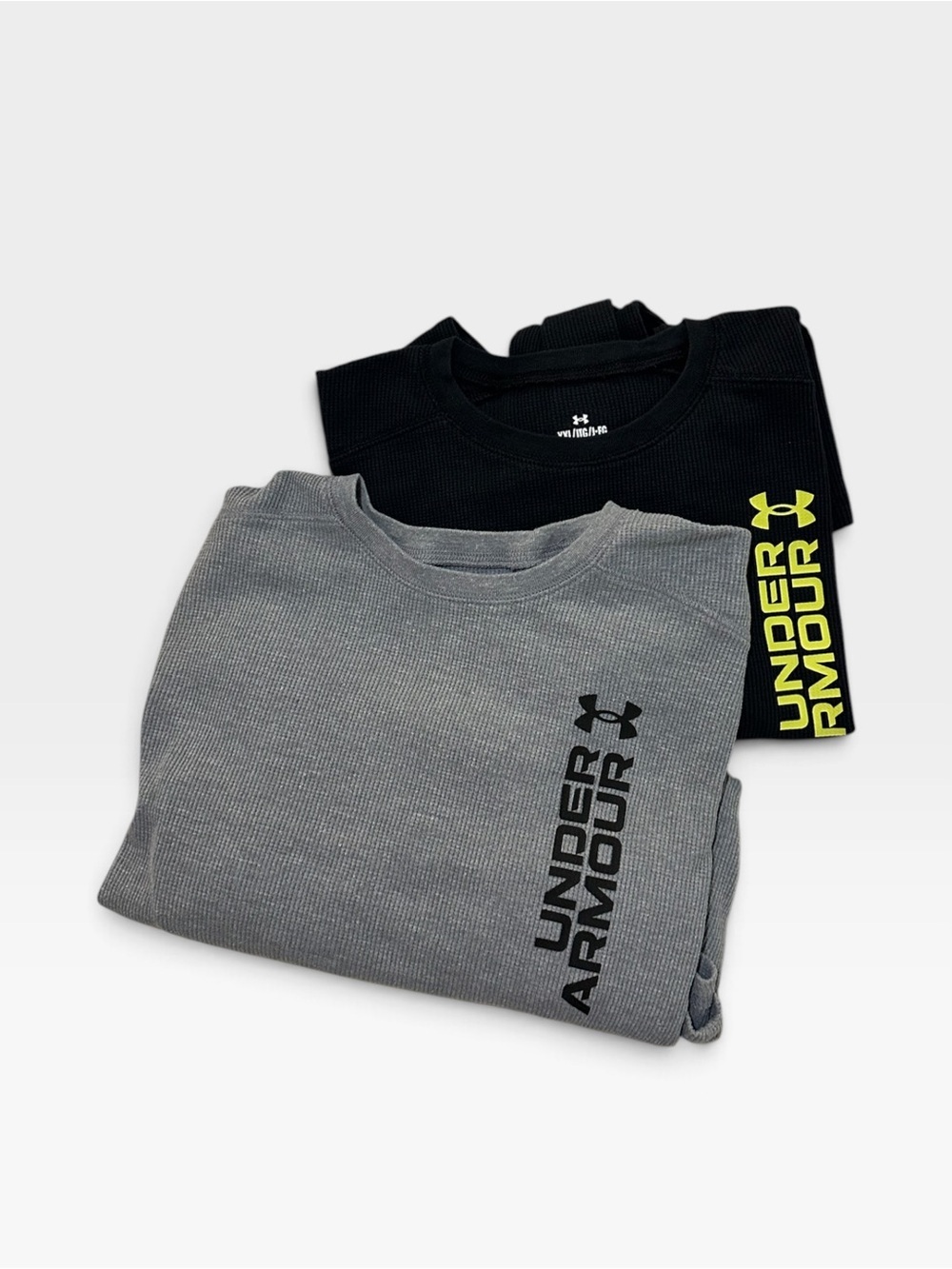 Bundle of 2 Under Armour Long Sleeve shirts with logos. Gray & Black